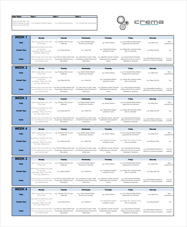 social media editorial calendar template