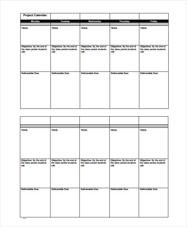 project management calendar template