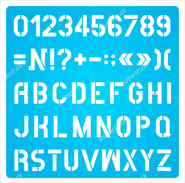 white stencil letters and numbers