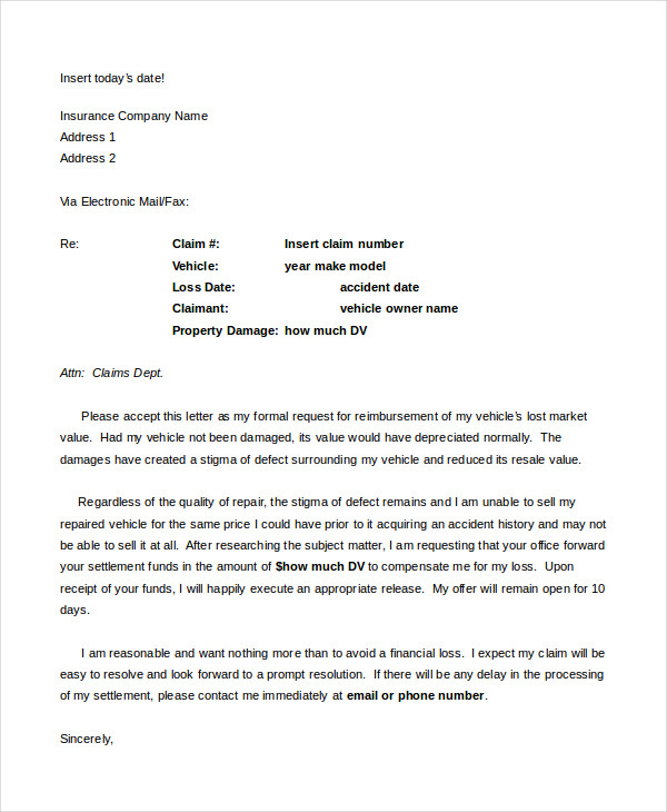 diminished value demand letter