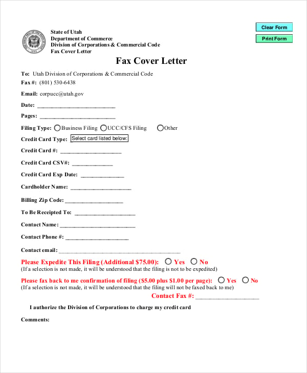 generic fax cover letter template