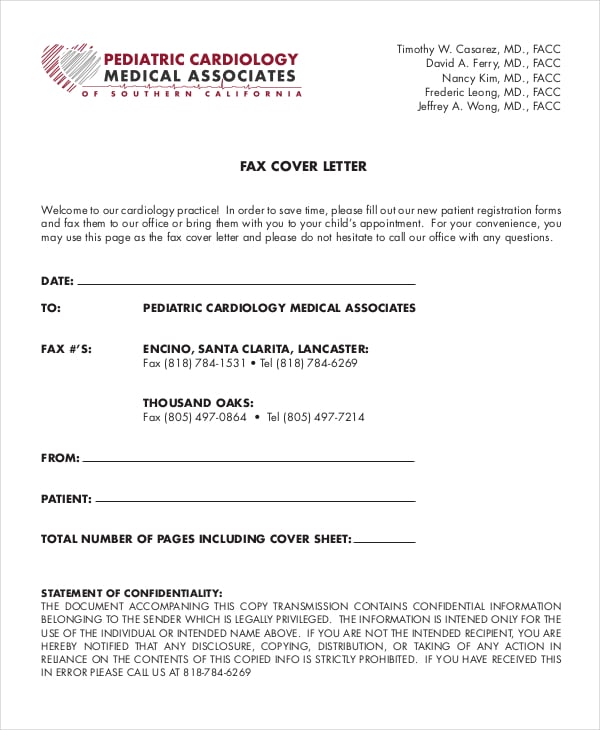 medical associate fax cover letter