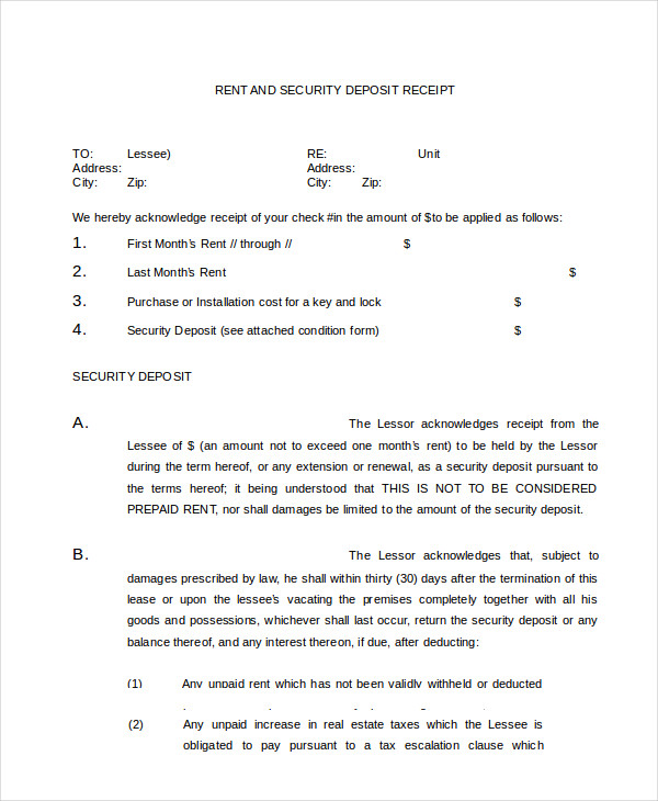 rent security deposit receipt