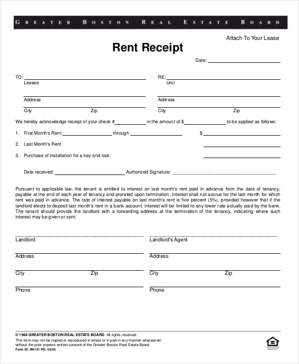 apartment rental receipt template