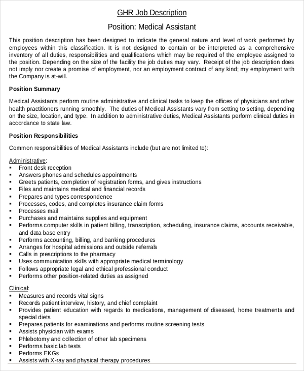 Healthcare Administrator Job Description Sample