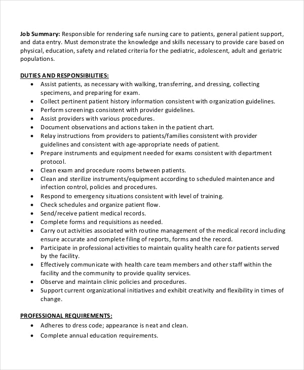 medical assistant job description resume sample
