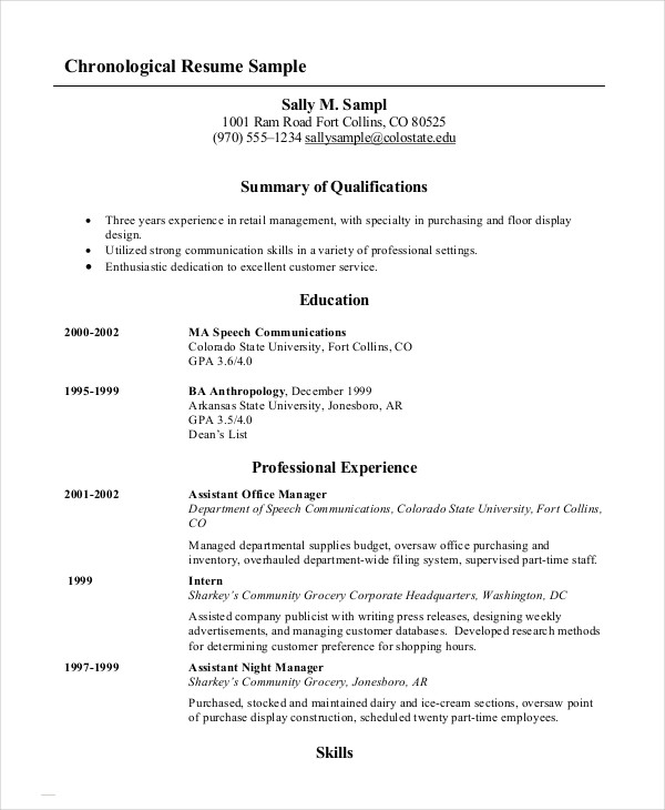 chronological resume with experience