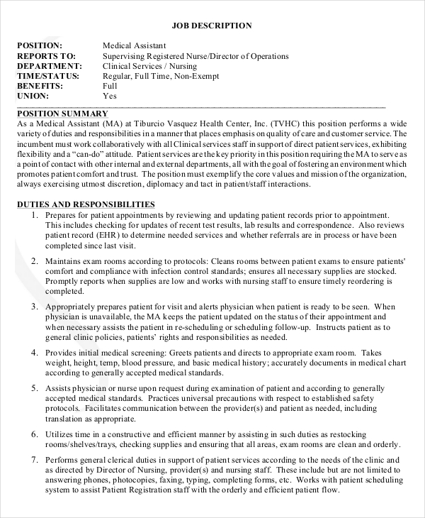 10 Medical Assistant Job Description Templates PDF DOC   Registered Medical Assistant Job Description 