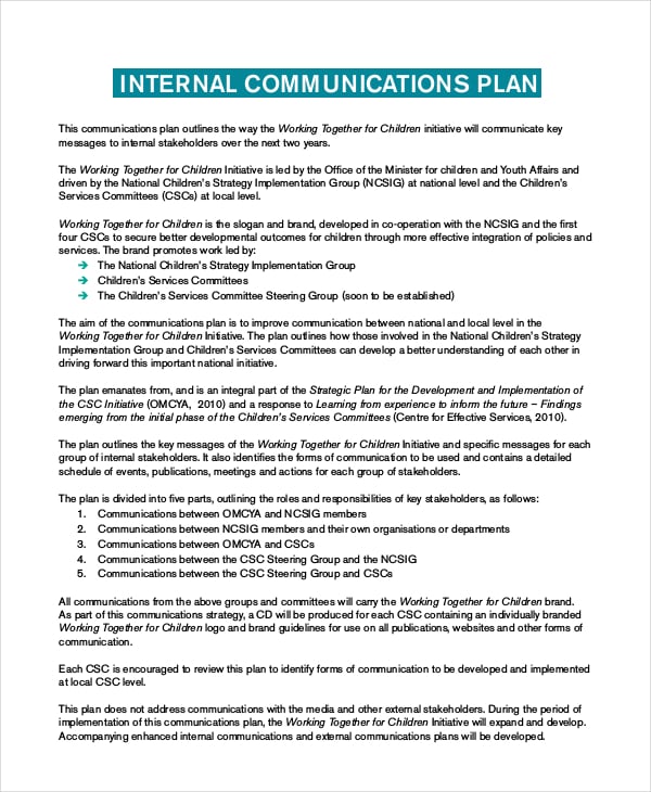 internal communications plan template