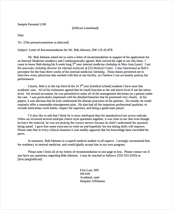 Interim Letter Of Reference