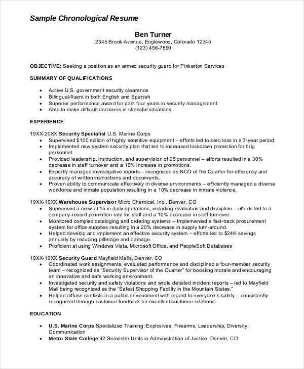 armed security guard resume sample