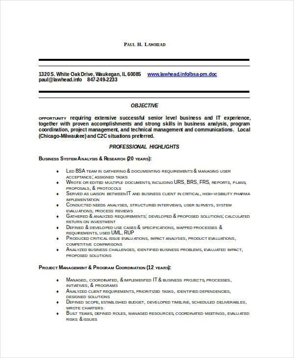 8 Business Analyst Resumes Free Sample Example Format Free