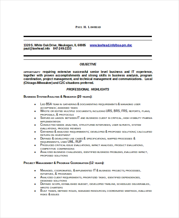 8 Business Analyst Resumes Free Sample Example Format