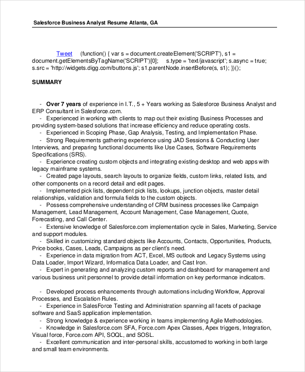 8 Business Analyst Resumes Free Sample Example Format