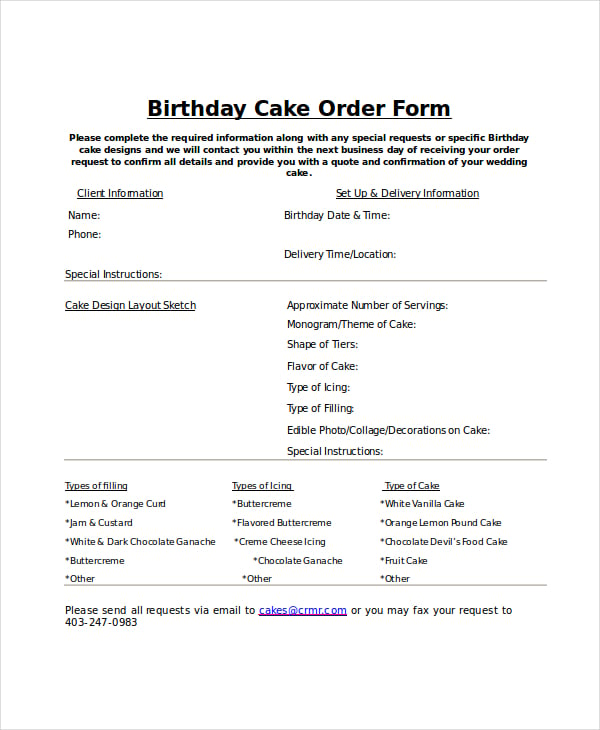 cake order form template