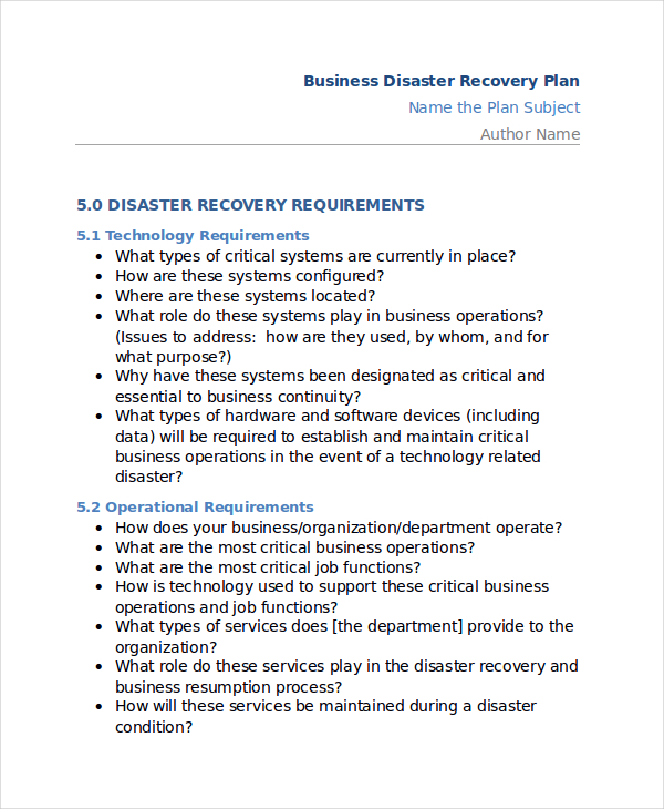 Company Disaster Recovery Plan Example