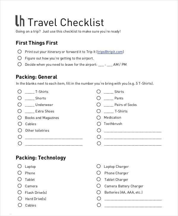 vacation travel checklist