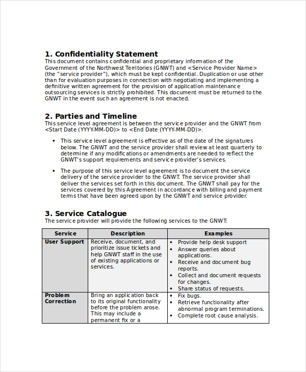 Service Level Agreement For Printer Repair Template