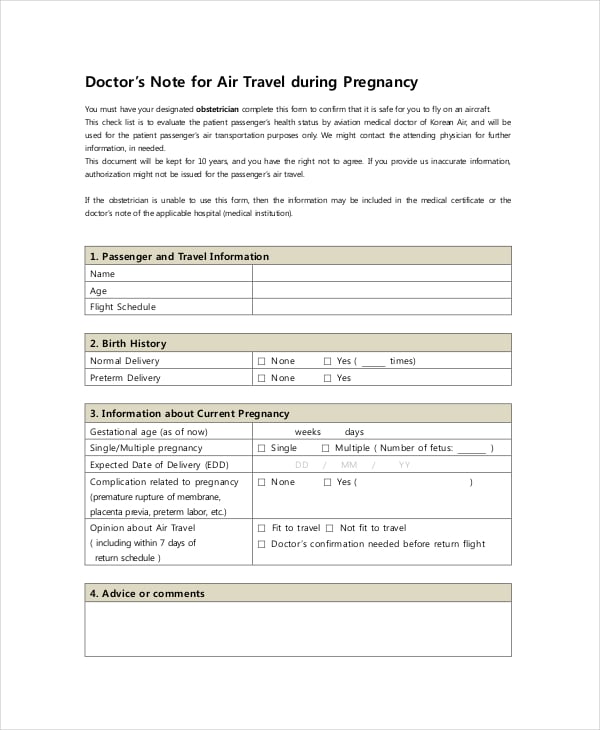 doctors note for air travel during pregnancy