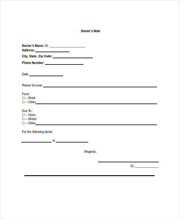 blank doctors note template