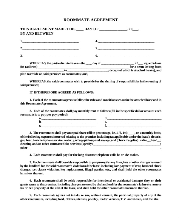 agreement general letter 9 Word Template PDF, Documents Free Roommate 14  Agreement