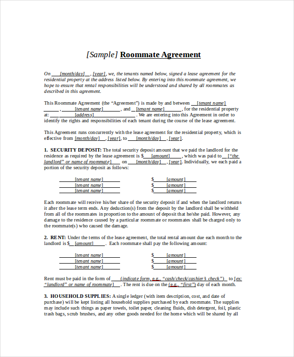 Roommate Agreement Template 14 Free PDF Word Documents Download