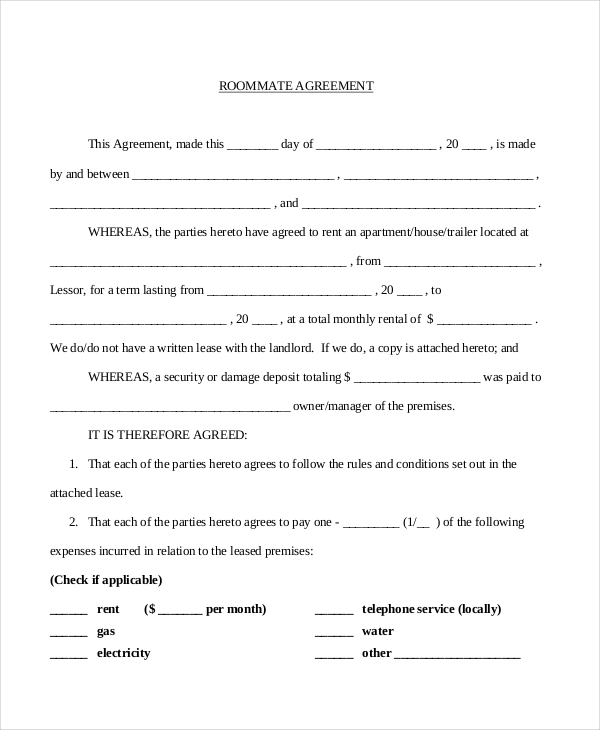 Roommate Agreement Template - 14+ Free PDF, Word Documents Download