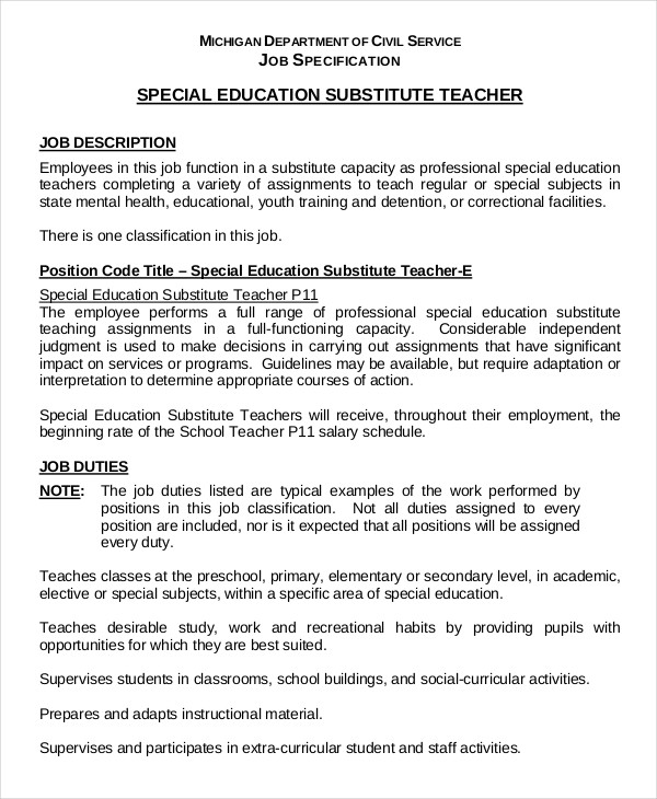 special education substitute teacher in pdf