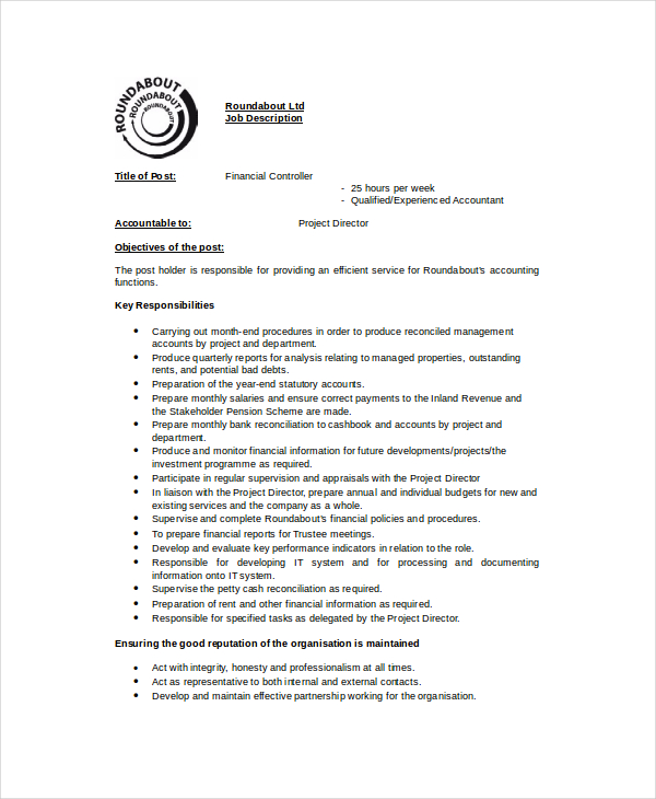 12 Controller Job Description Templates PDF DOCS