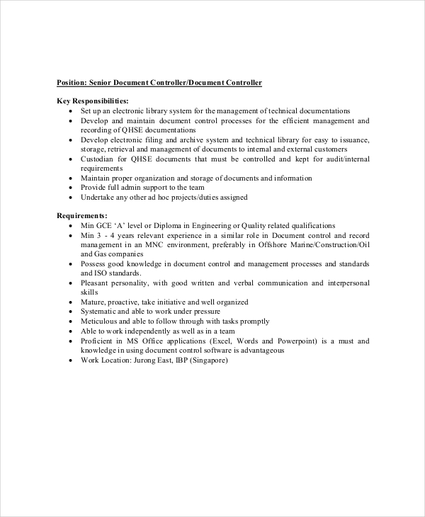 12 Controller Job Description Templates PDF DOCS