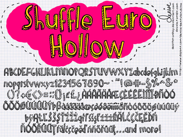 denne shuffle euro hollow font