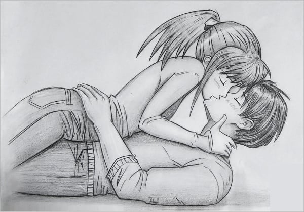 girl and boy kissing drawing