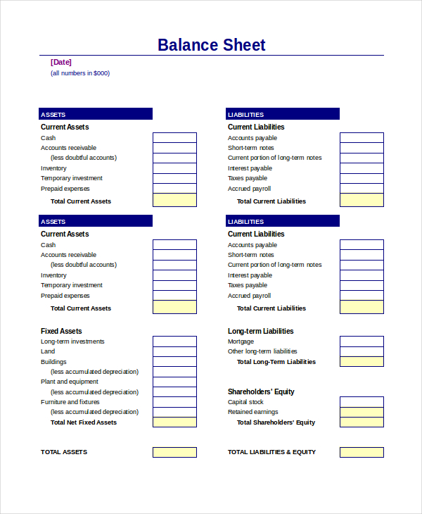 Balance Sheet - 22+ Free Word, Excel, PDF Documents Download