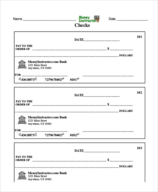 sample blank paychecks