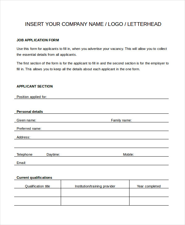 Generic Job Application - 8+ Free Word, PDF Documents Downlaod