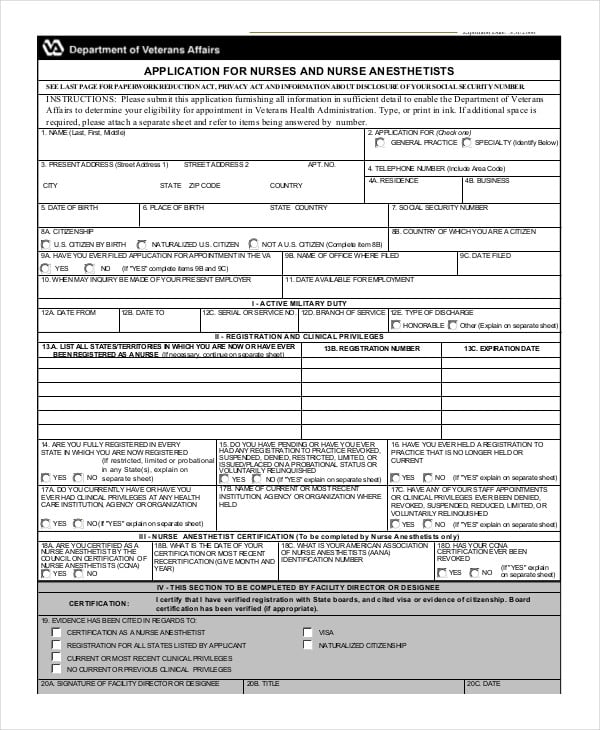 generic nursing job application form template