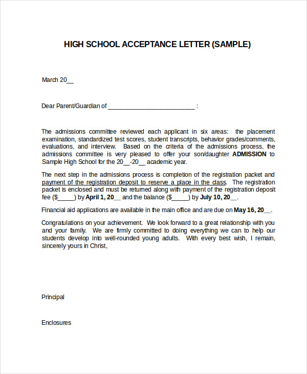 high school acceptance letter example