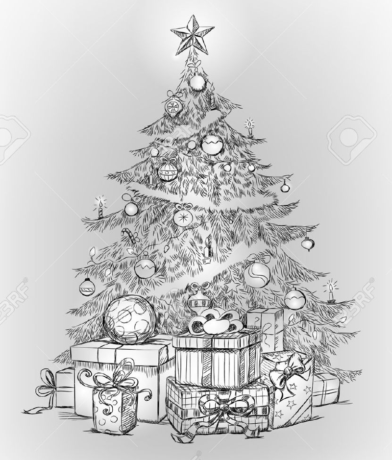 hand drawn christmas tree