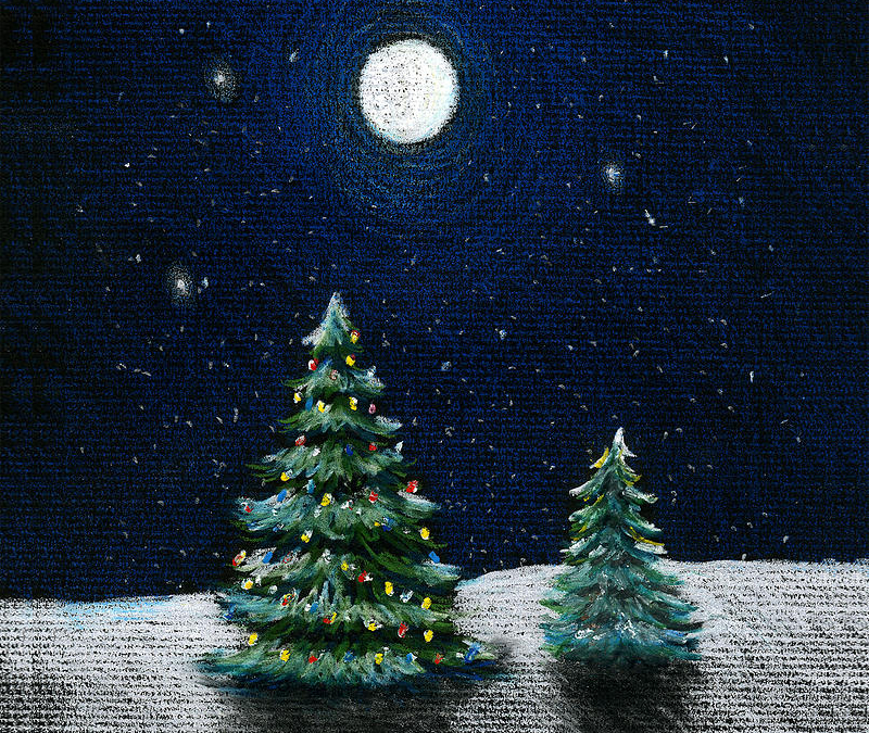 christmas night pencil drawing