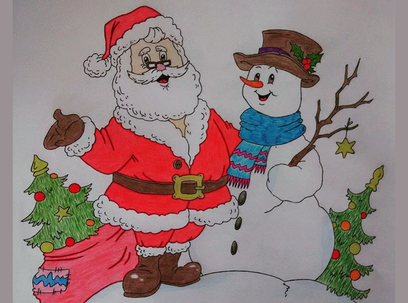 Нарисовать деда елку. Новогодние Cizimleri. Christmas draw. Christmas Pencil drawing. Noel cizmi.