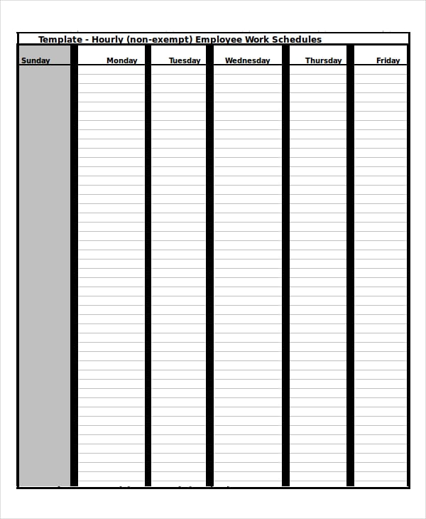 hourly work schedule template
