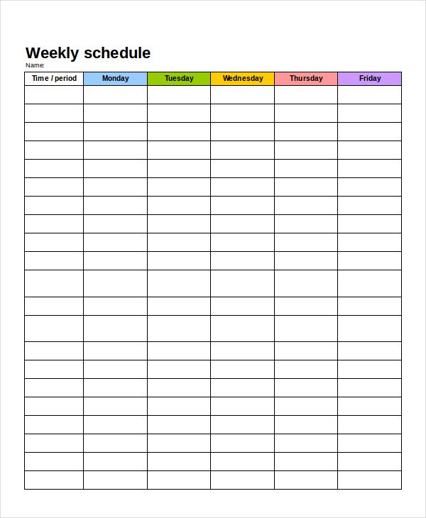 weekly schedule template monday friday