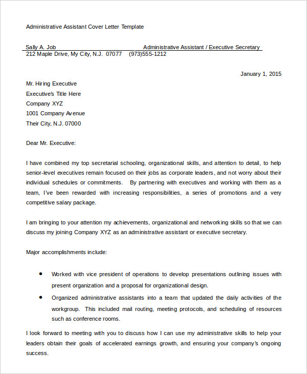 Administrative Assistant Cover Letter - 8+ Free Word, PDF ...