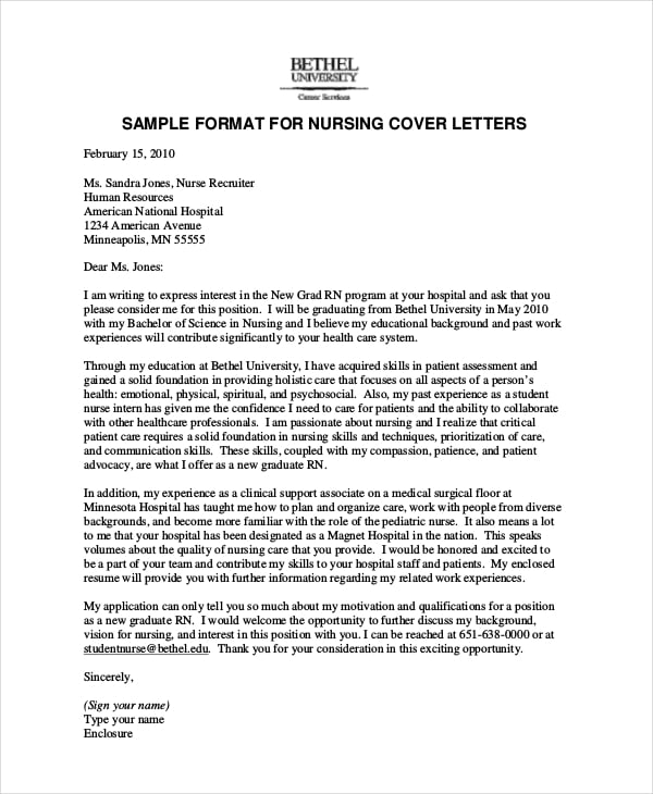 Sample covering letter for nurses job