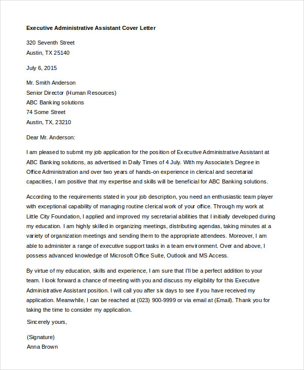 cover letter examples administrative assistant