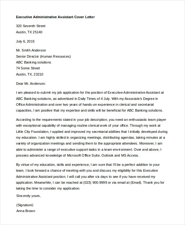 Administrative Assistant Cover Letter 15 Free Word PDF Documents 