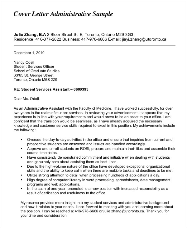 Administrative Assistant Cover Letter - 8+ Free Word, PDF ...