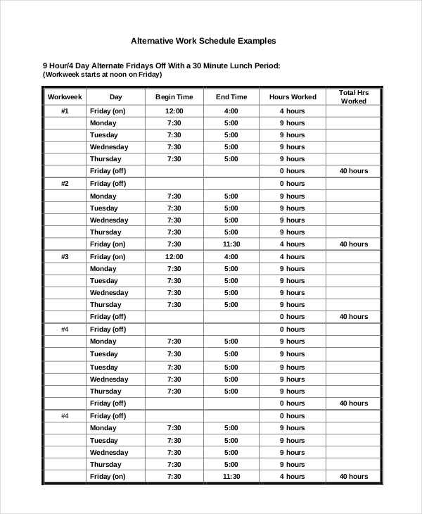 Work Schedule 14 Free PDF Word Excel Documents Download