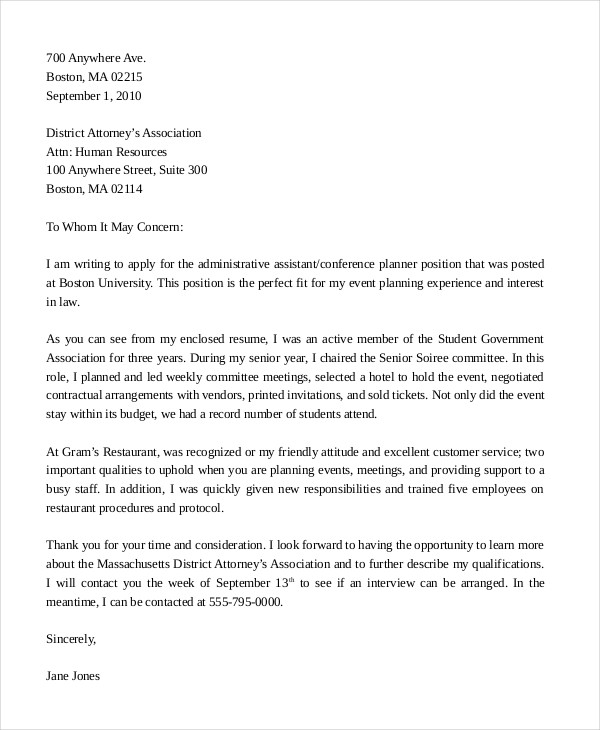 Administrative Assistant Cover Letter - 8+ Free Word, PDF ...