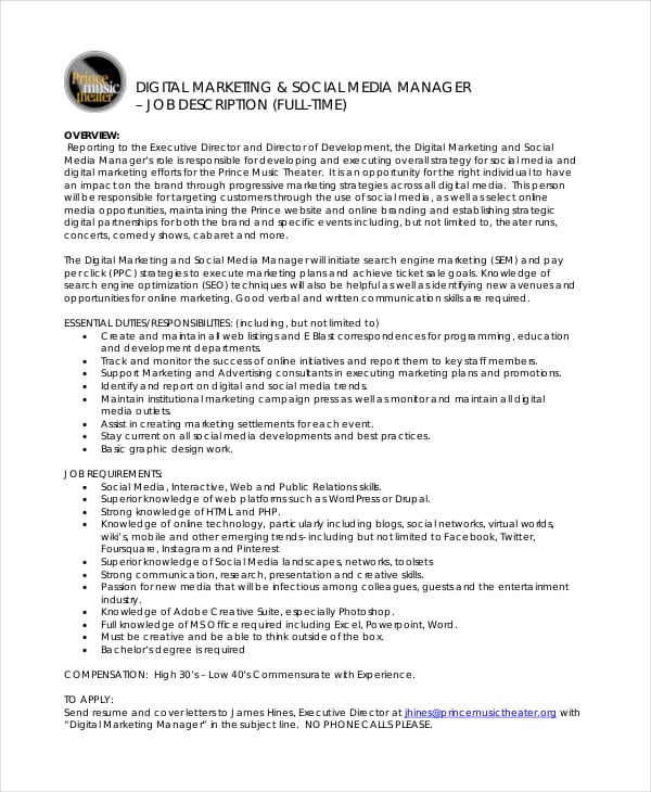 Marketing technology manager job description